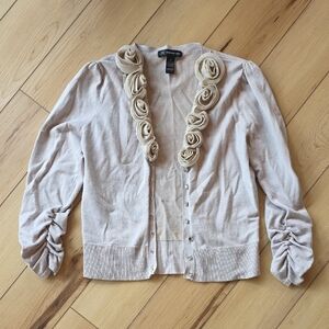 Ann Taylor Cream Cardigan with Rosette Details